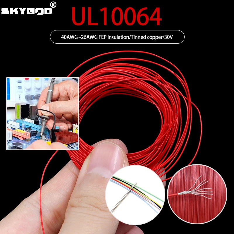 10~100m UL10064 Fine Micro Wire (No Scroll) FEP Insulation Tinned Copper Cable 40/36/34/32/30/28/26AWG High Conductivity Cable