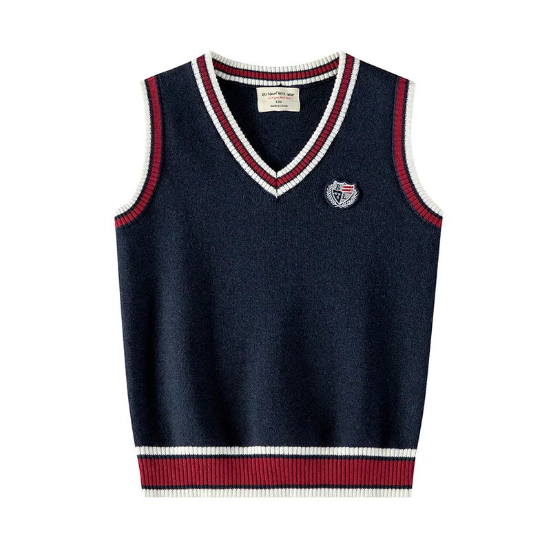 Autunno Bambini Ragazzo Maglieria Gilet Adesivo in cotone Colletto a V Bambino Ragazzo Pullover senza maniche Maglioni larghi casual per neonato