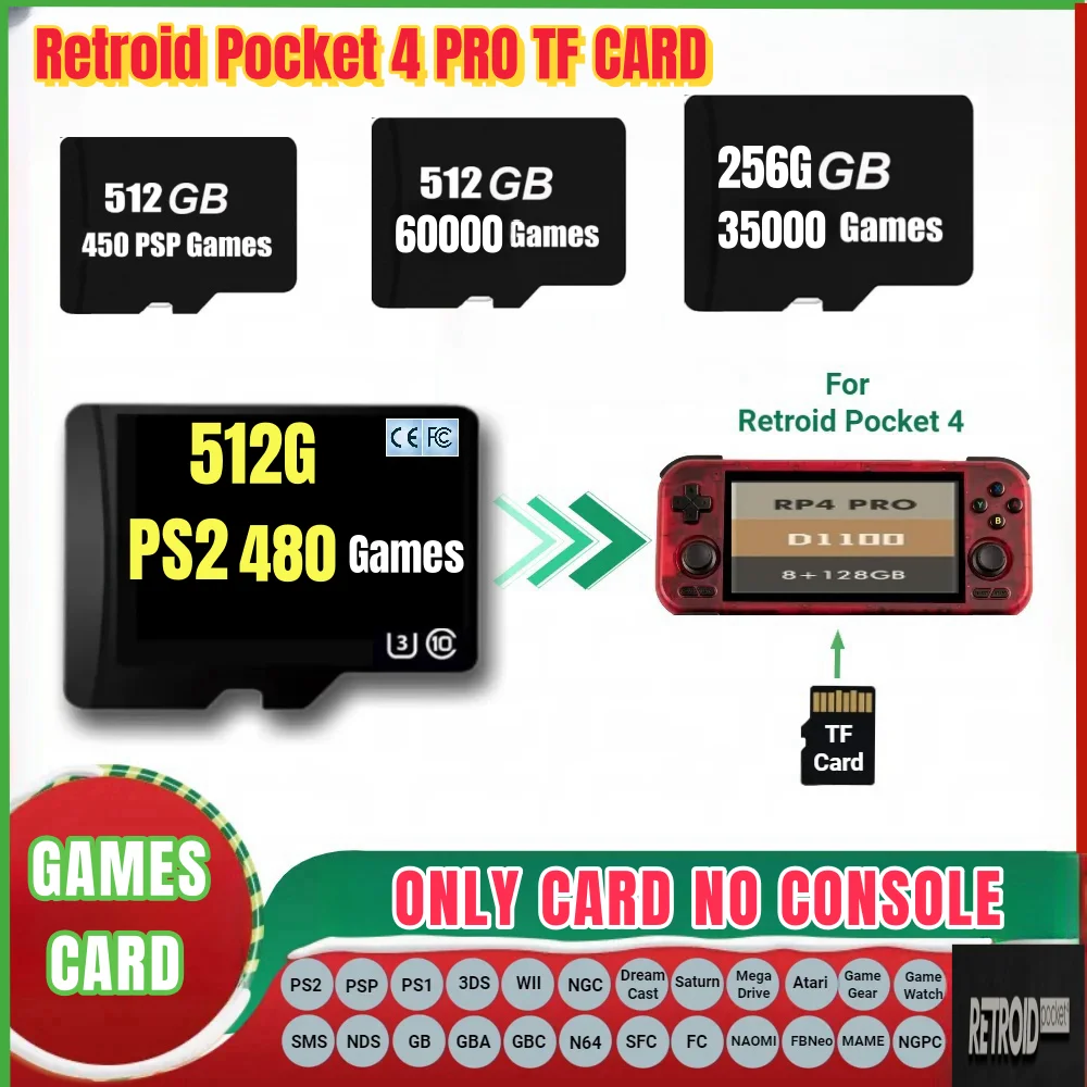 

for Retroid Pocket 4 Pro Memory Card TF Card Popular Classic Retro Game PS2 PSP 3DS Android Portable Handheld 1T 512G Sd Card