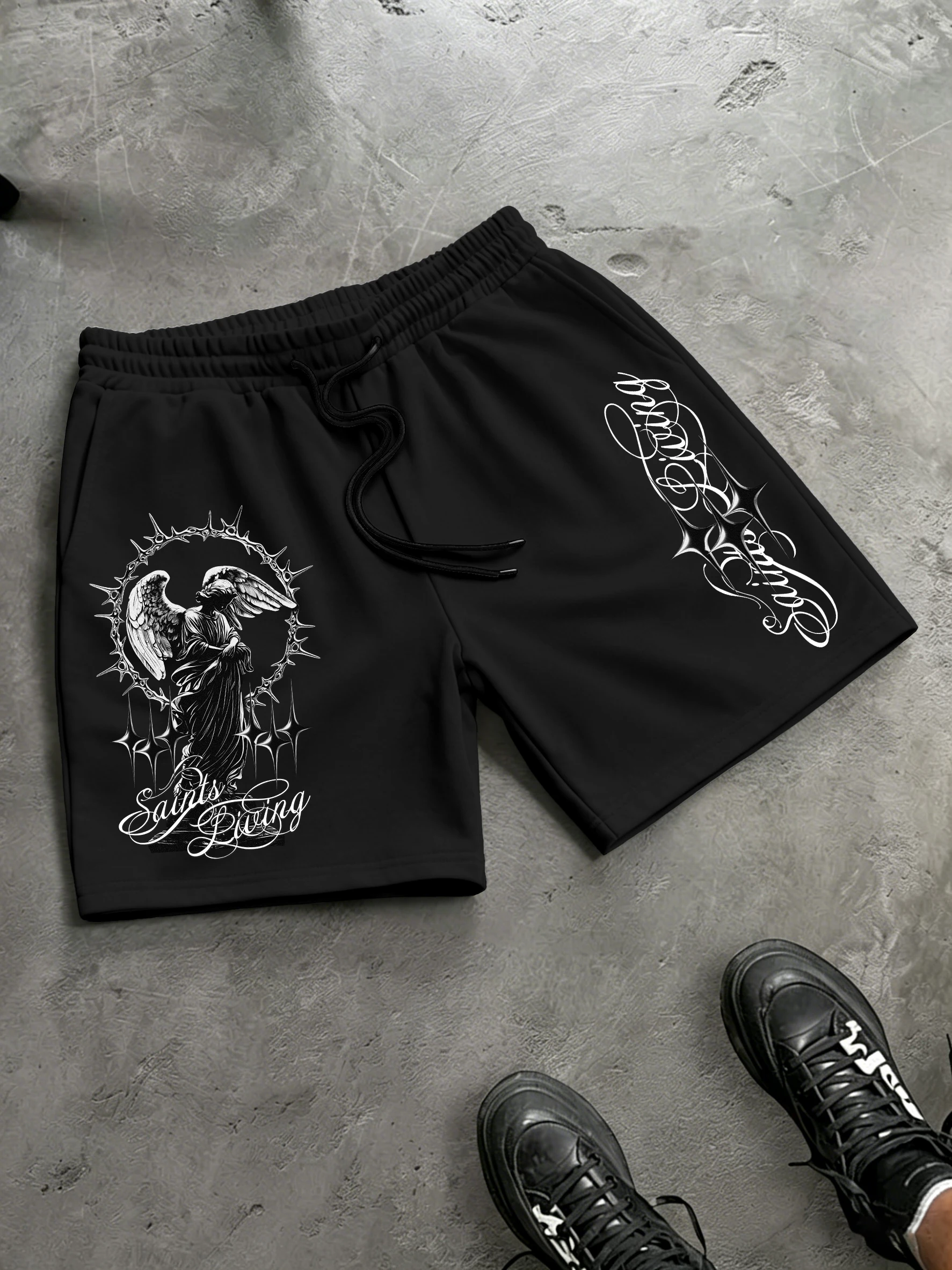 

Men's Oversized Gothic Streetwear Shorts Brand Angel Print Loose Fit Polyester Black Multi Color Casual Shorts S-2XL All Size1PC
