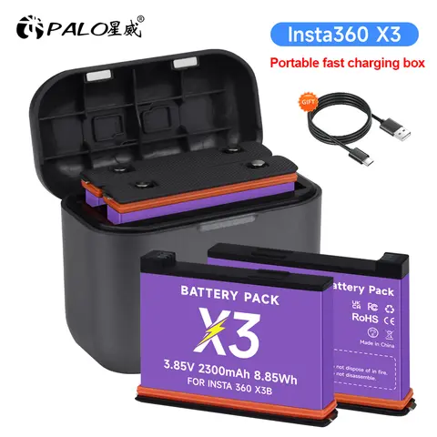 For Insta360 X3 Camera Battery+2 Card Slot Fast Battery Charging Box with Type-C for Insta 360 ONE X3 Action Camera Batteries