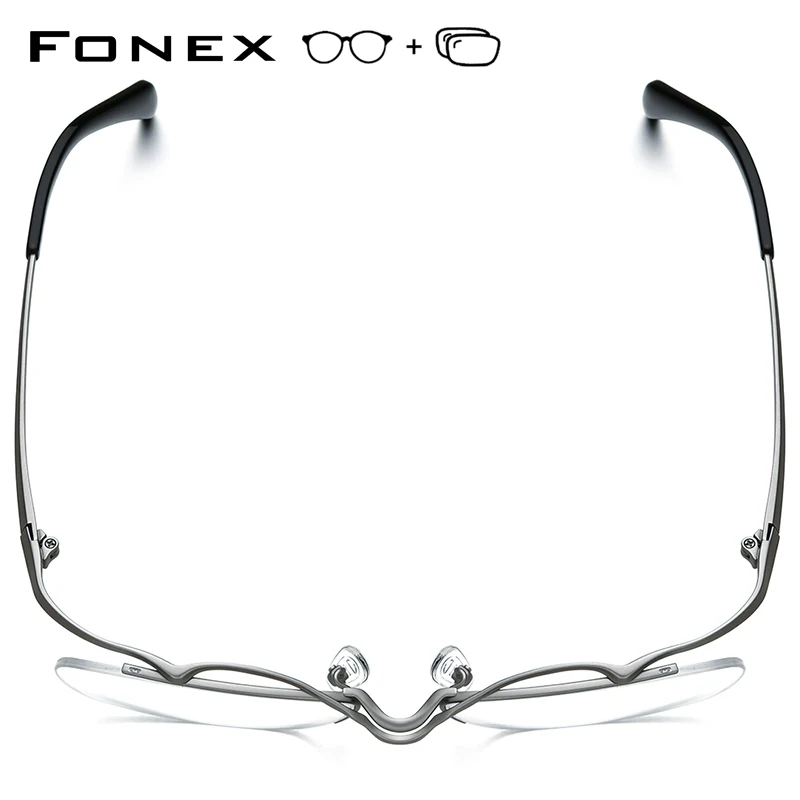 FONEX Pure Titanium Glasses Frame Men 2025 Semi Rimless Women Square Prescription Eyeglasses Half Myopia Optical Eyewear F85762