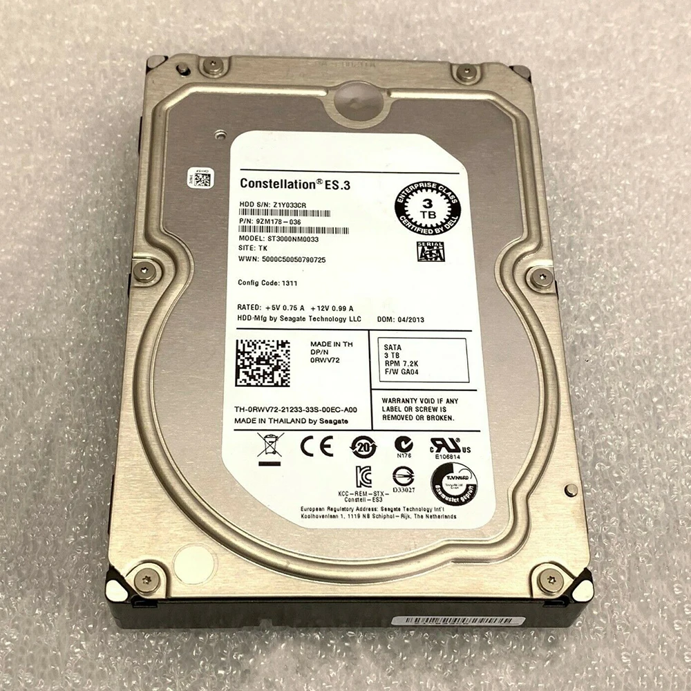 

3TB For Dell SATA 7200 RWV72 3T 0RWV72 ST3000NM0033 Server Hard Disk