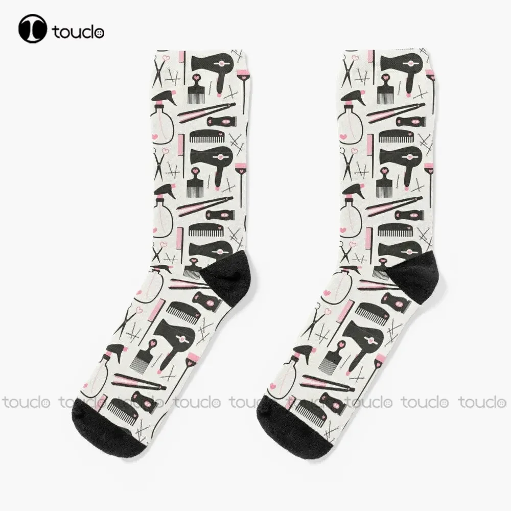 Hair Stylist Retro Pink Black Hair Salon Tools Socks Hiking Socks Men 360° Digital Print Custom Gift Streetwear Funny Sock Art