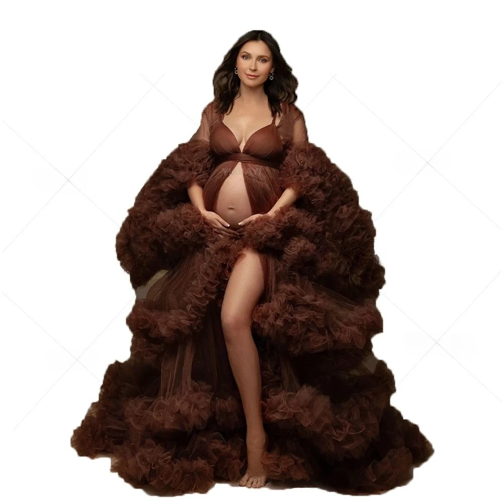 تخصيص الأمومة فساتين لحضور الحفلات الموسيقية رقيق تول تكدرت المتدرج المرأة رداء ثوب الزفاف الزفاف ملابس النوم ملابس النوم التصوير