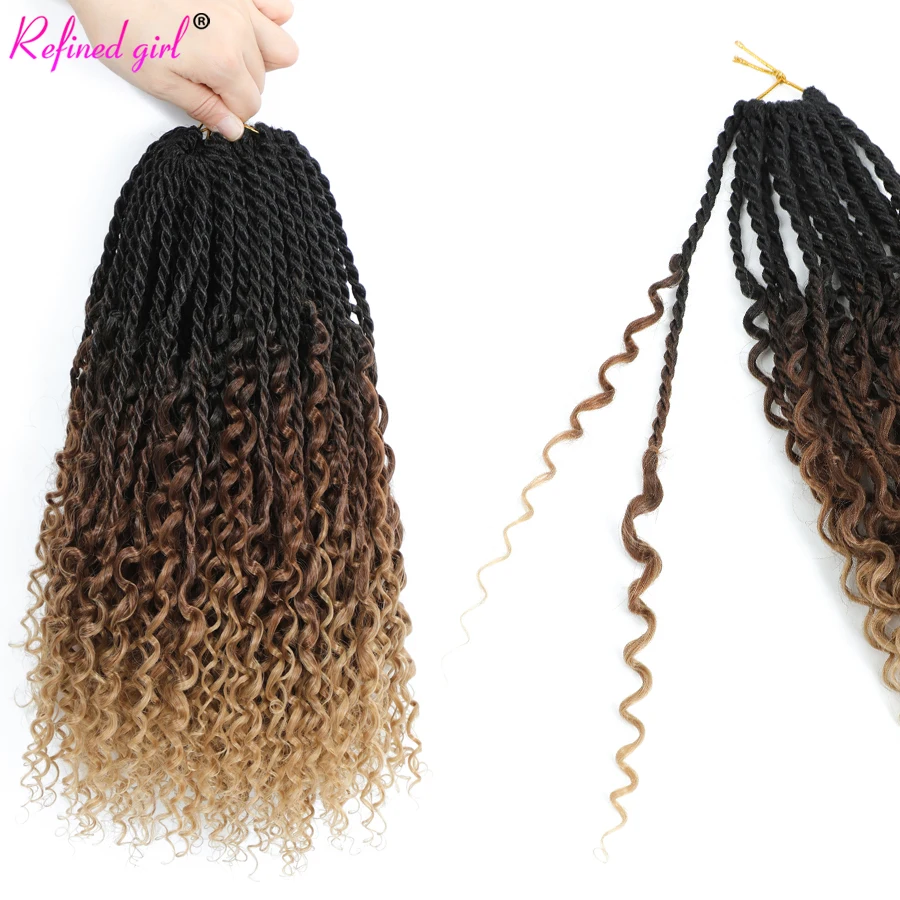 Senegalese Twist Braids With Curly Fly Ends Crochet Synthetic Goddess Boho Twist Braiding Hair Extensions for Black Woman Girls