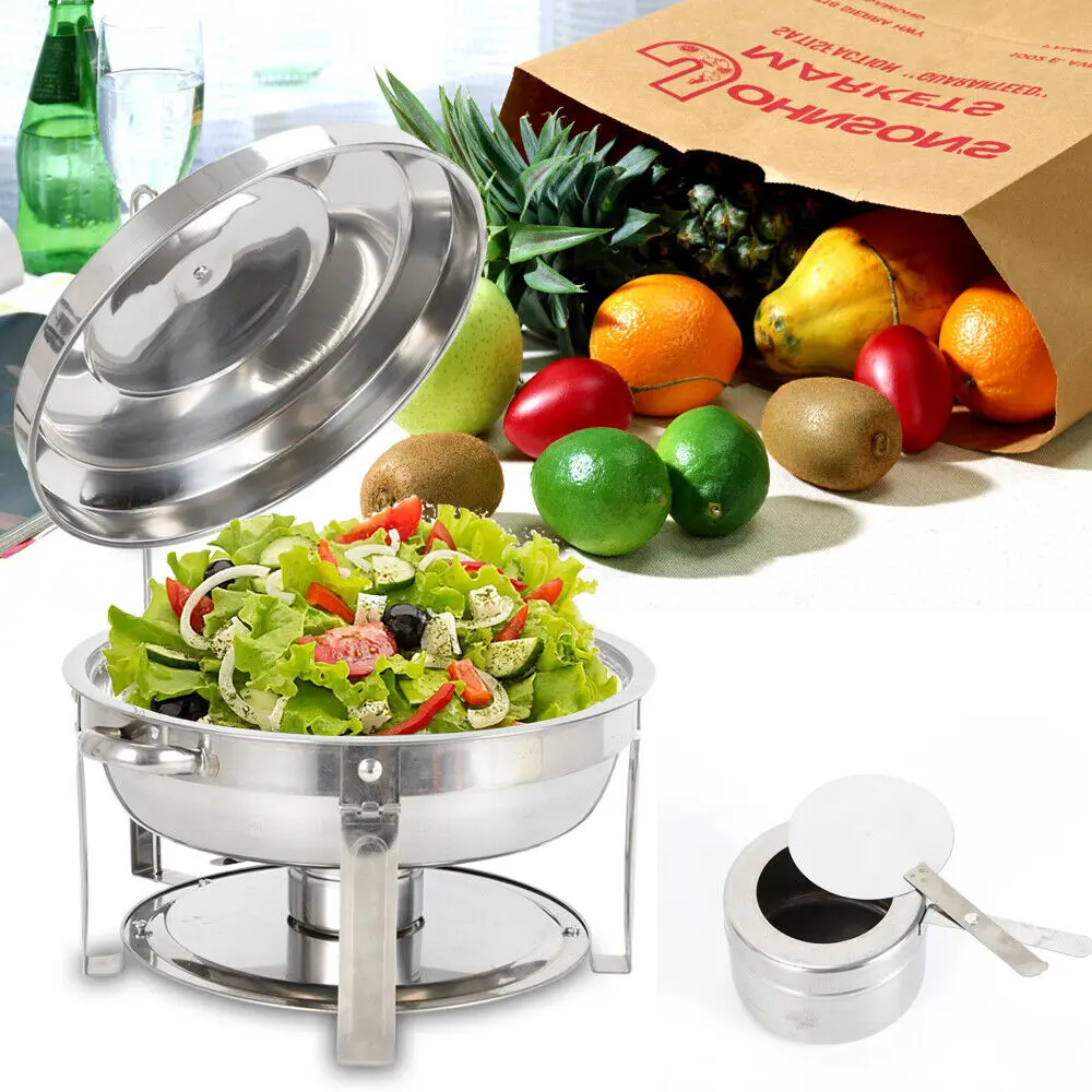 7.5L Stainless Steel Chafing Dish Round Food Warmer Heat Container With Lid for Hotel Catering Buffet Party