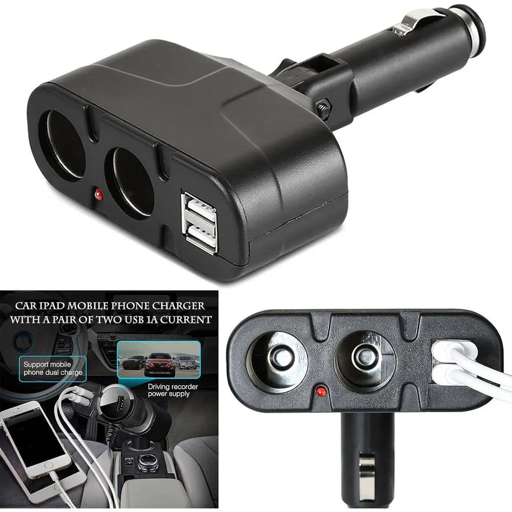 12V Double Car Power Socket Splitter Charger with two sockets and two Ports For cars SUVs off-road vehicles and trucks