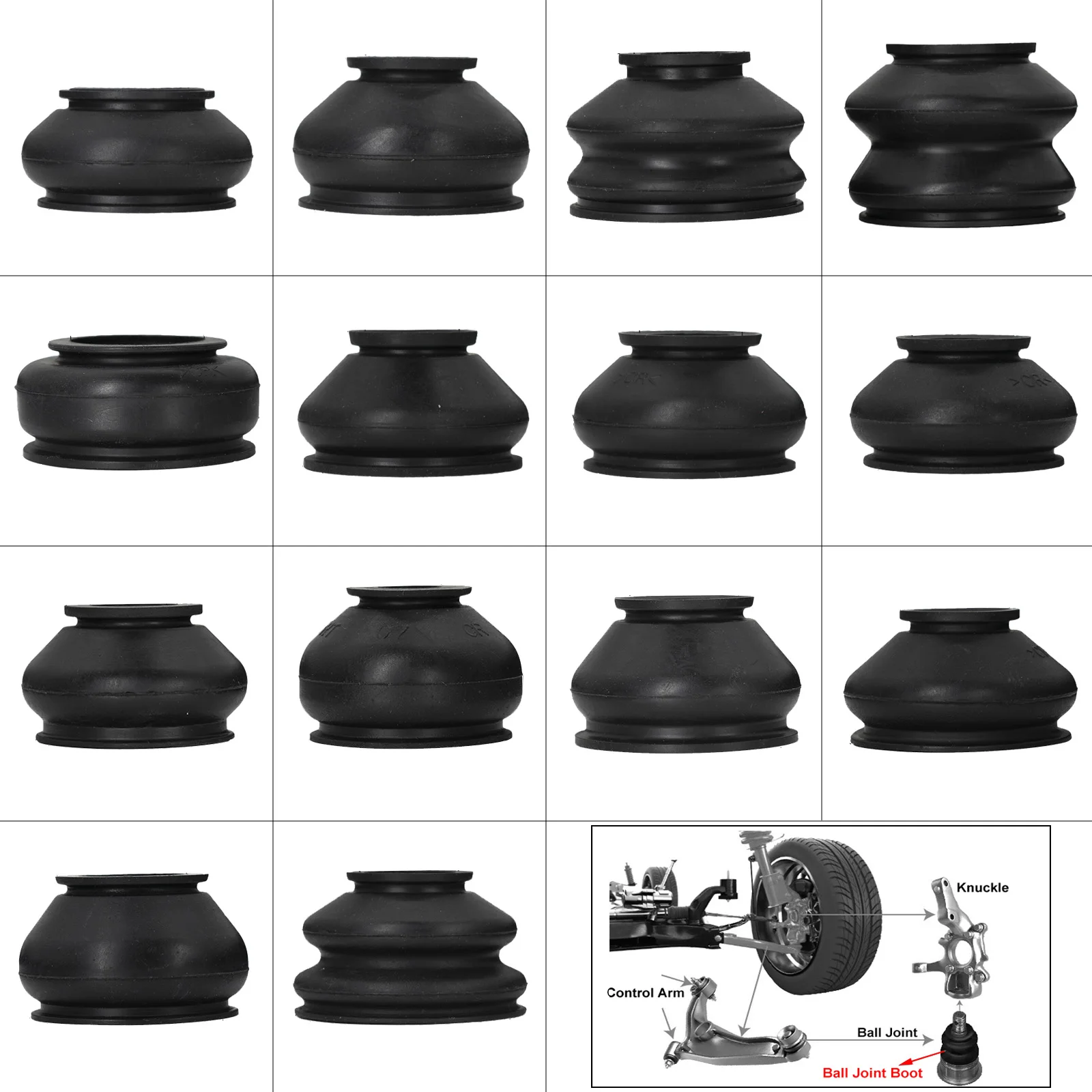 14x Multipack Universal Car Suspension Steering Ball Joint Rubber Dust Boot Cover Track Tie Turn Rods Ends Set Parts Accessories