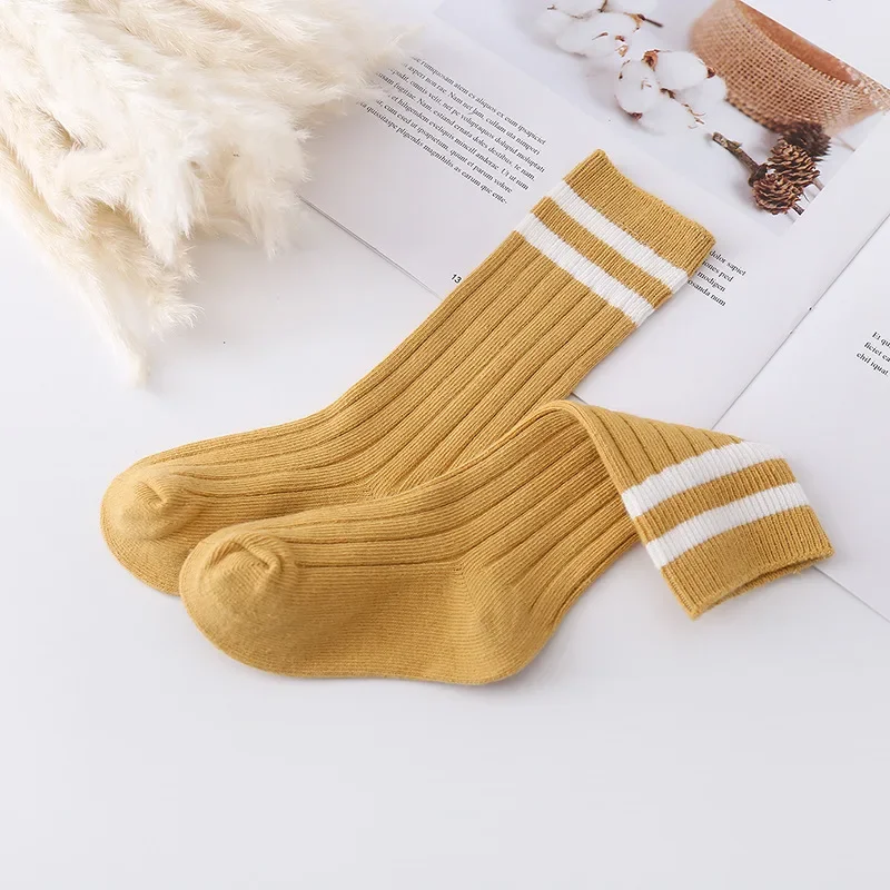 1 Pair Korean Fashion Solid Color Calf Socks for Kids Boy Girl, Spring Autumn Warm Cotton Simplicity School Socks