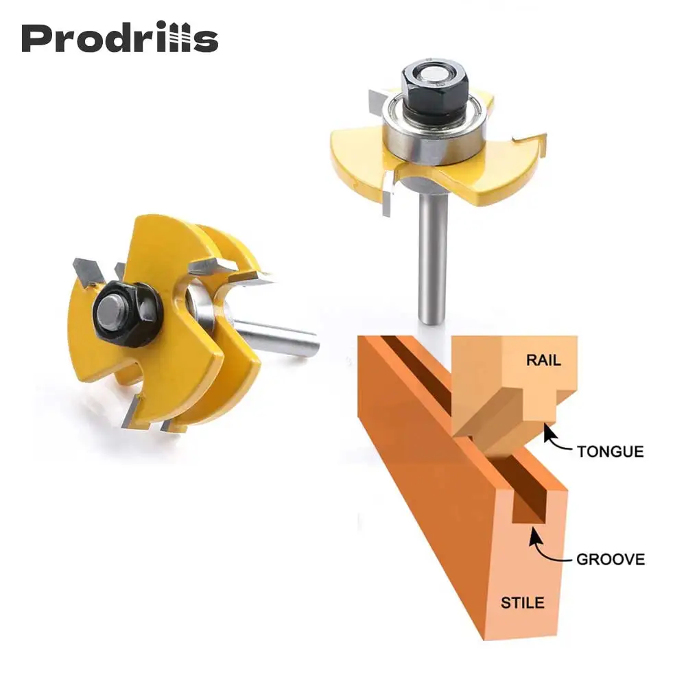 Prodrill 6mm Shank 2 Bit Tongue and Groove Router Bit Set Wood Milling Cutter flooring knife