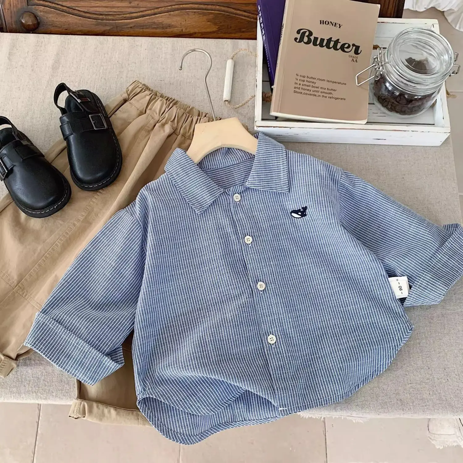 Kids' Long Sleeve Autumn 2025 New Boys' Shirt Embroidered Fish Collared Pure Cotton Versatile Baby Boy Top
