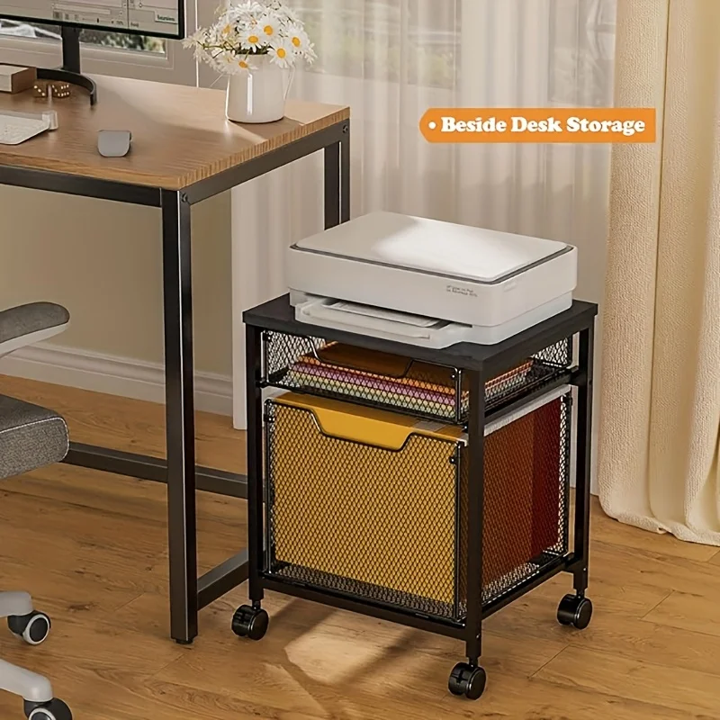 Rolling file cabinet cart, printer stand with storage drawer file cabinet with lockable wheels, printer cart with hanging folder