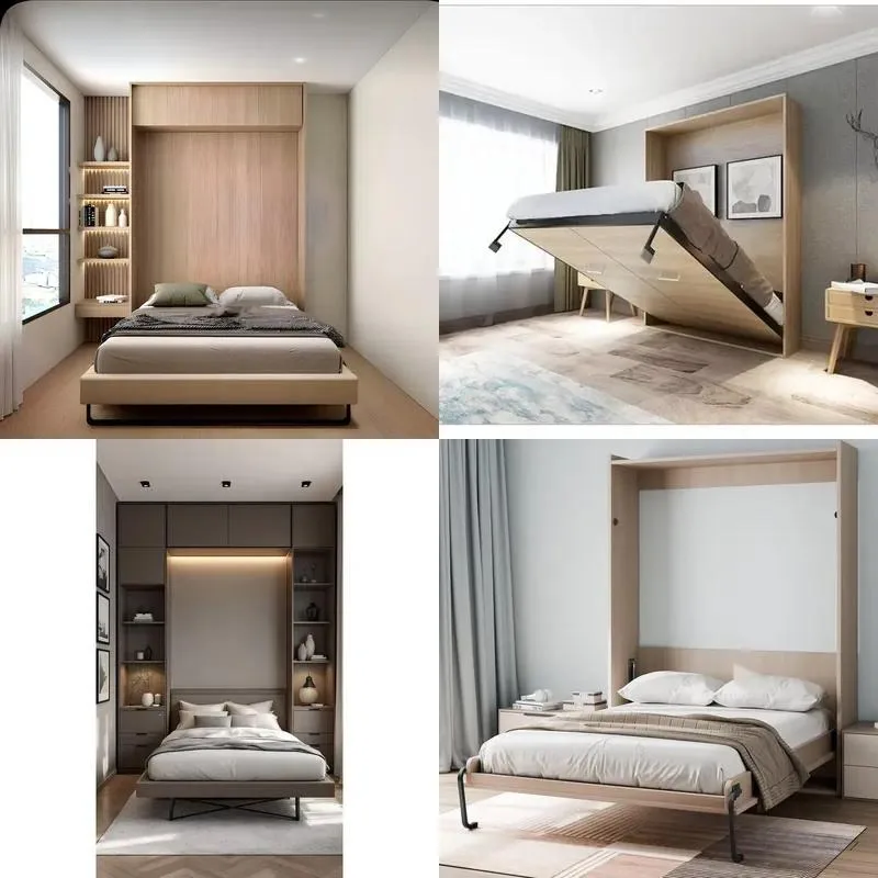 Modern Wood Stainless Steel Concealed Space Saving Murphy Wall Bed Modular Foldable Locker Custom Small Size for Living