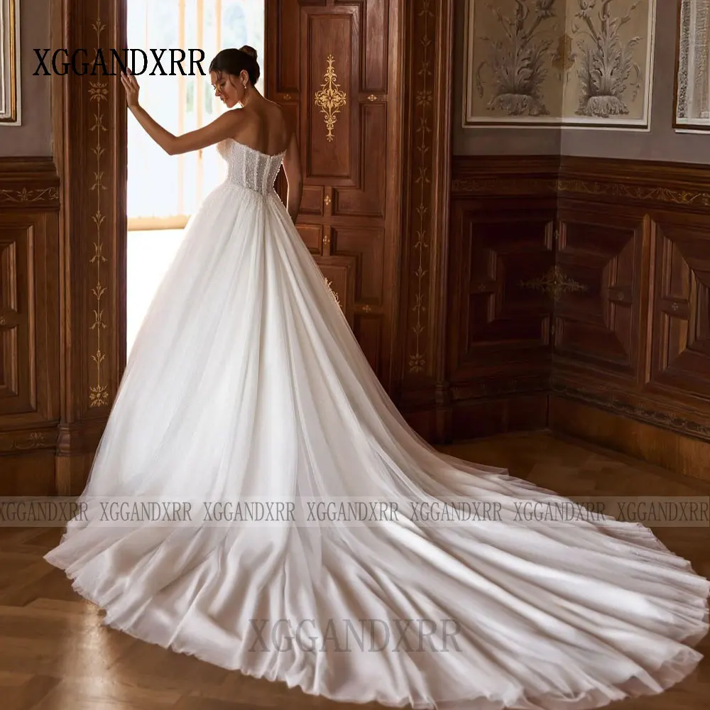 تخصيص ألف خط طويل الأكمام تول فستان الزفاف 2026 فاخر بدون حمالات الديكور الترتر فستان زفاف انفصال سترة العروس ثوب #2