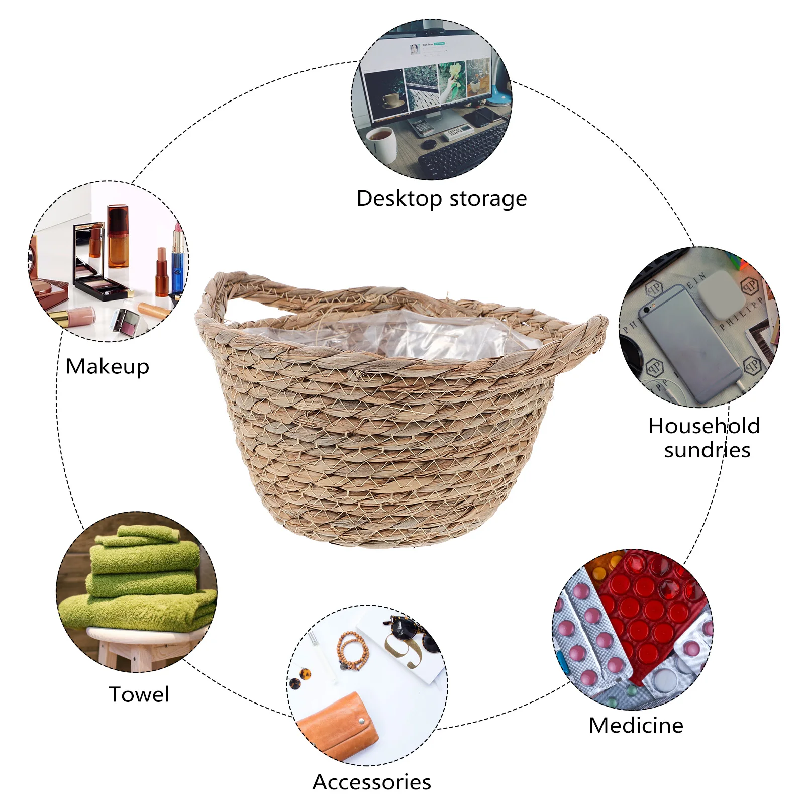 

Linen Flowerpot Storage Basket Plant Potted Woven Straw Baskets Indoor Desk ganizer Thickened Living Room Kitchen Office