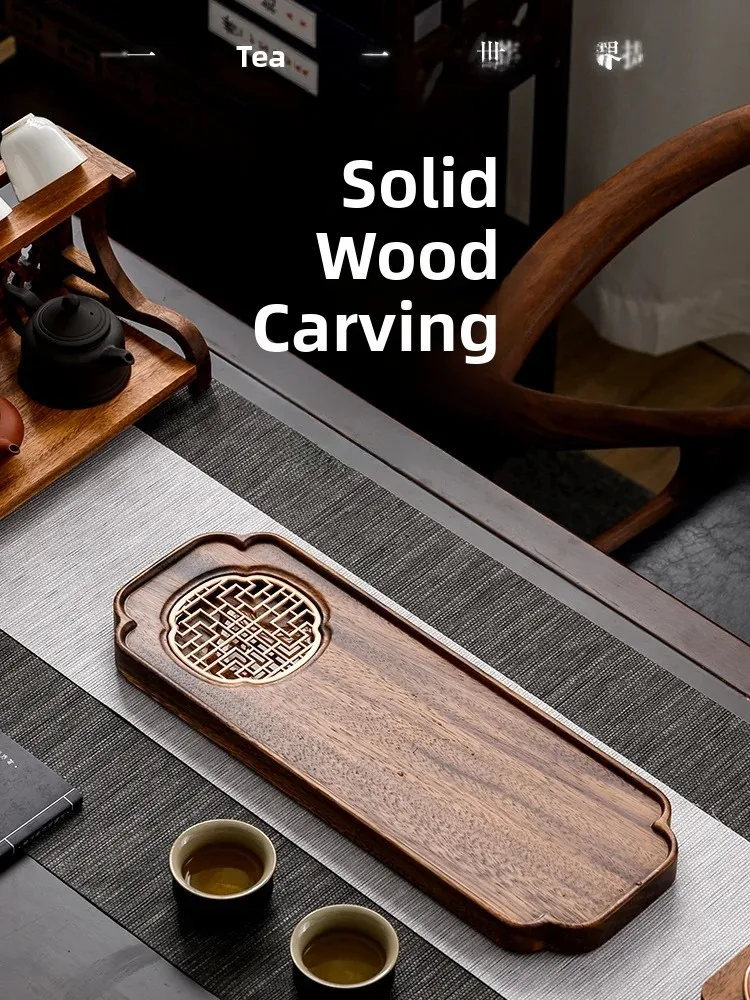 New Chinese Style Natural Walnut Wood Single Person Use Dry Puffing Tea Sea Small Size Drainage Type Tea Plate for Home And C...