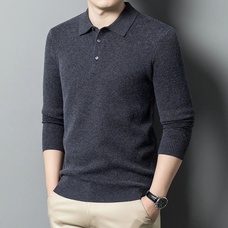Men\'s knitted polo shirt, warm long sleeved sweater, comfortable, casual, multi-color, business, autumn and winter, new style,