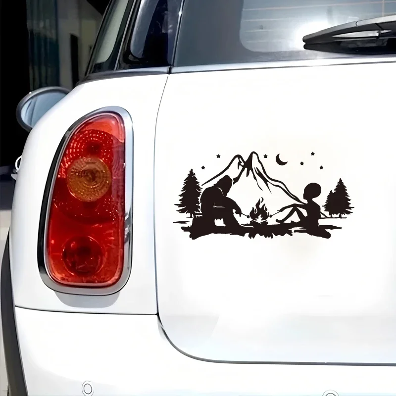 Alien Bigfoot Campfire Camping Sticker Outdoor Adventure Nature Vinyl Decal Car Motorcycle Laptop Decor