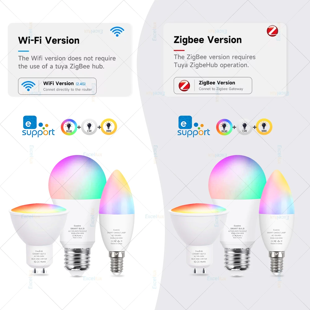 EWelink E27 E14 GU10 Bulb WiFi Zigbee, Dimmable Light LED lamps 3000-6500k RGB,LED Bulbs,Candle Lamp Spot Light Voice With Alexa