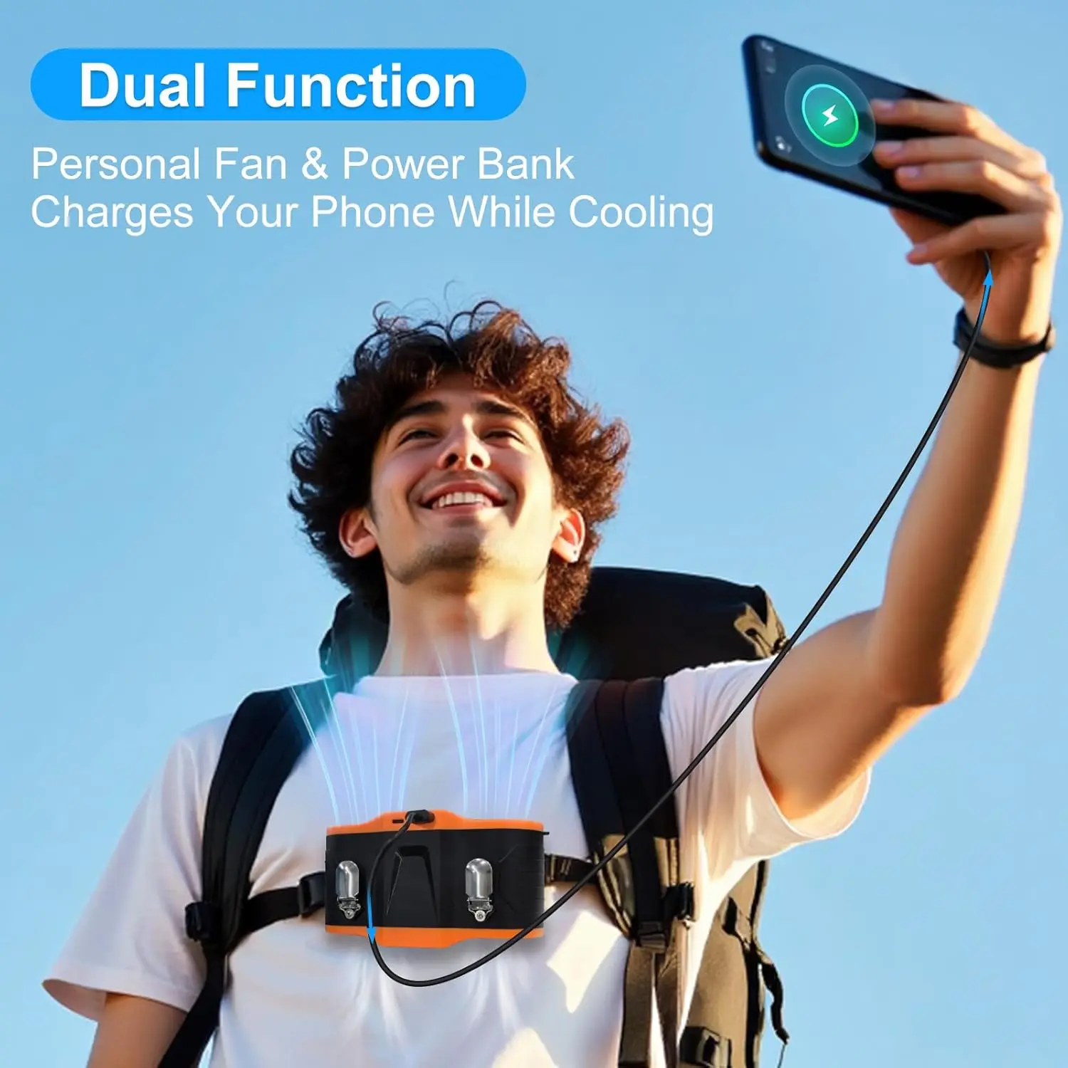 مروحة الخصر المحمولة القابلة لإعادة الشحن، مشبك مروحة الخصر على حزام القميص والتعليق بدون استخدام اليدين للعمل في الطقس الحار في الهواء الطلق