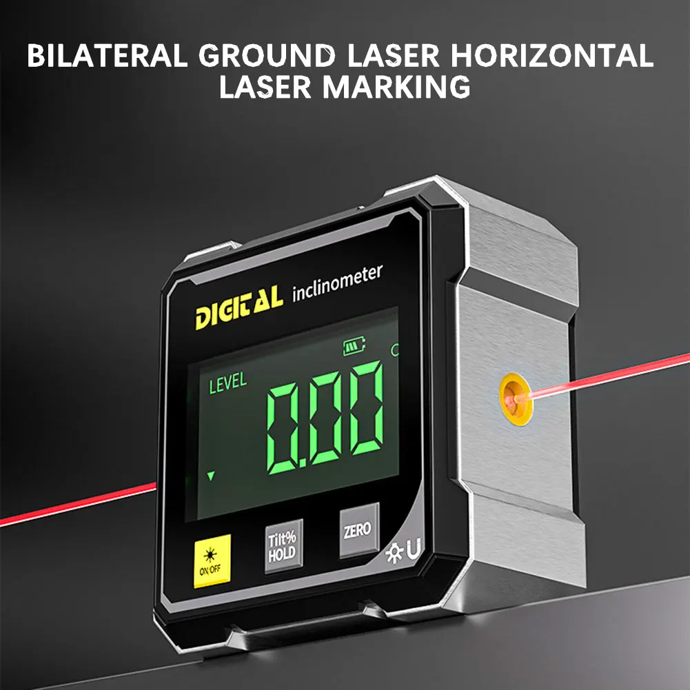 مكتشف الزوايا الرقمي الإلكتروني، مقياس زاوية رقمي مغناطيسي بأربعة جوانب، مسطرة مستوى الميل منقلة قابلة لإعادة الشحن عبر USB #3