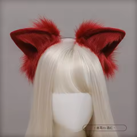 Halloween Red Wolf Fox Cat Ears Plush Hair Hoop Lolita Lovely Handmade Party Headdress Anime Cosplay Party Kawaii Accessories