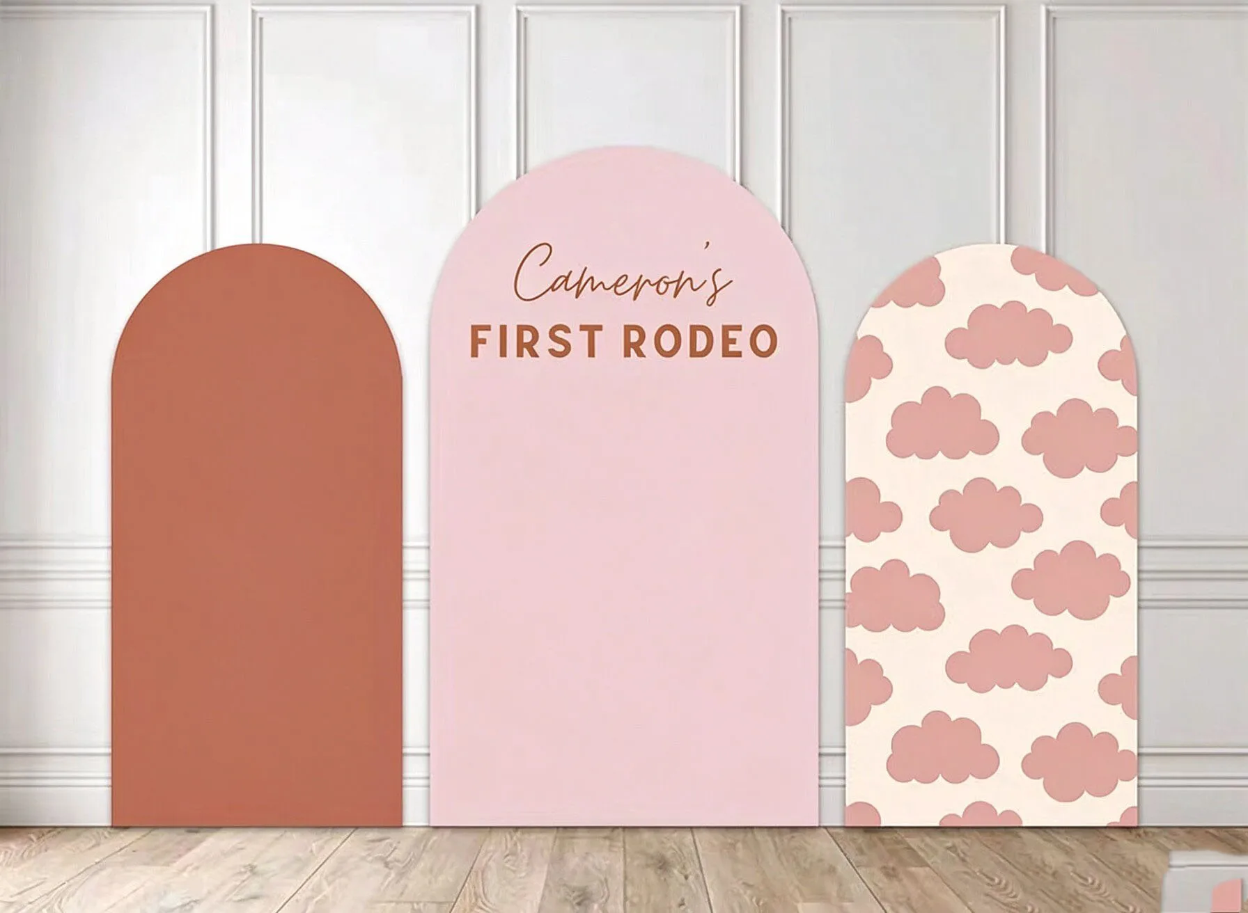 Custom 2-Side Pink Cowgirl Baby Shower Arch Backdrop Cover Girl First Rodeo Wild West Cloud Birthday Party Decor Backdrop Photo