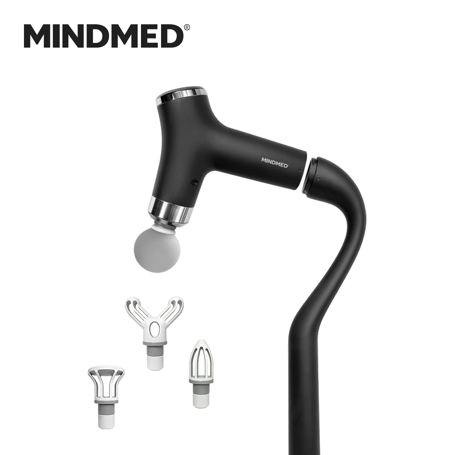 

MINDMED Detachable Long Handle Massage Gun Deep Tissue Muscle Massager Fascia Gun for Back Neck Shoulder Recovery with 4 Heads