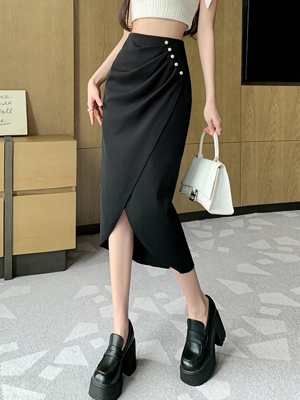 Elegant High Waist Bodycon Skirt with Slit Fashionable Spring 2026 Women's Premium Feel Slimming Half-length Split Skirt