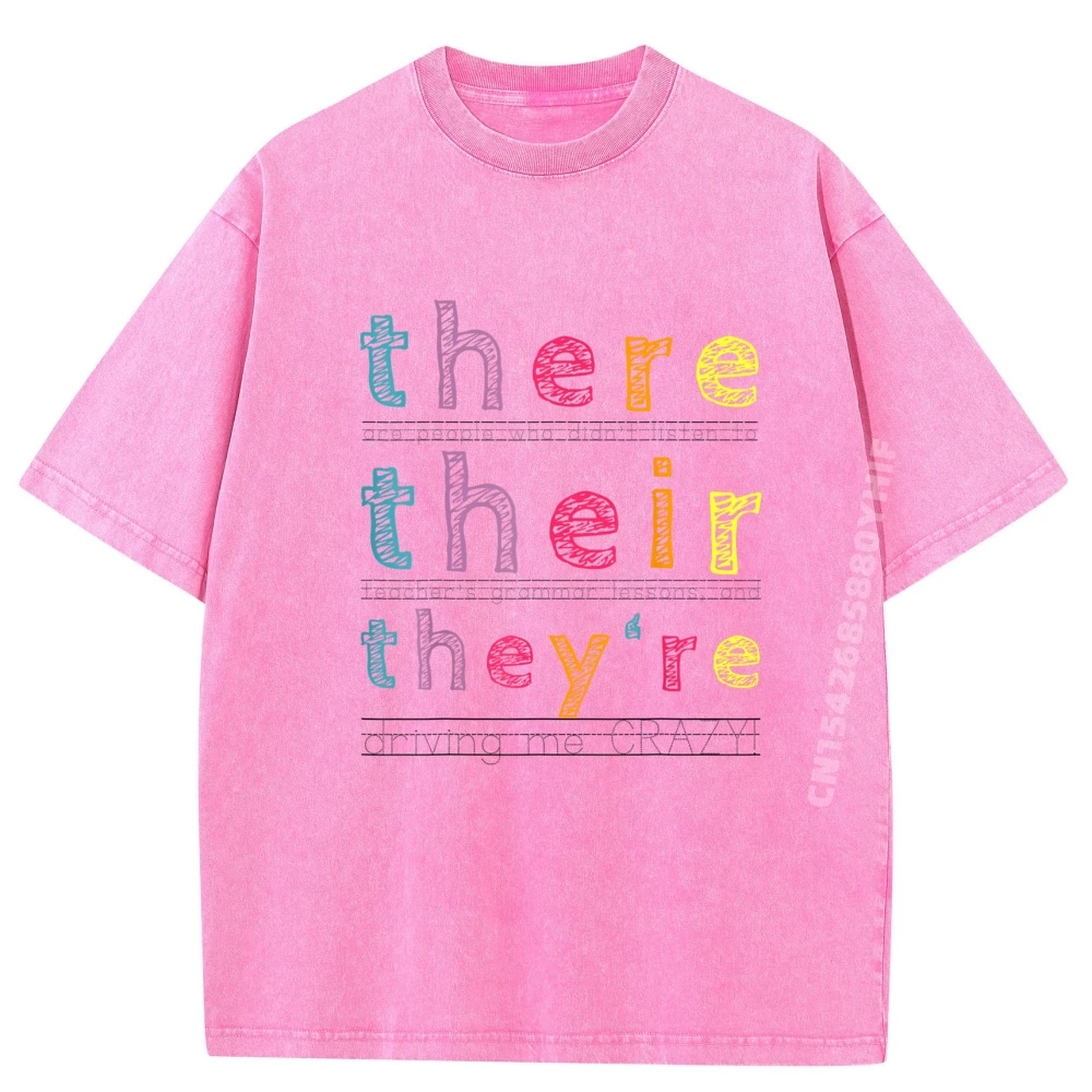 

Мужская одежда There They Are English Grammar Teacher Humor, классическая стираная футболка с короткими рукавами в винтажном стиле