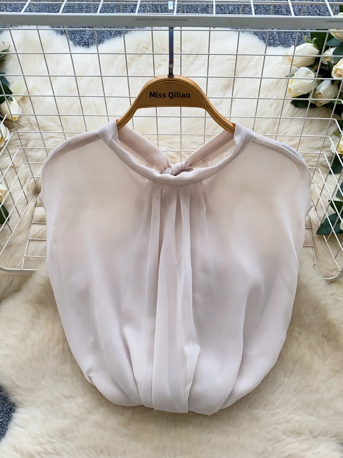

Summer Thin Loose Slimming Casual Women's irt Ba Strap Hanging Ne Svel Top Chiffon Blouse Korean Sle Commute