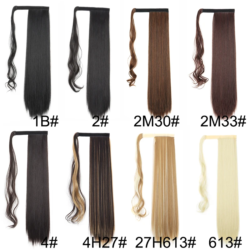 24Inch Synthetic Long Straight Ponytail Wrap Around Clip in Hair Extension Black Brown Blonde Hairpiece for Women