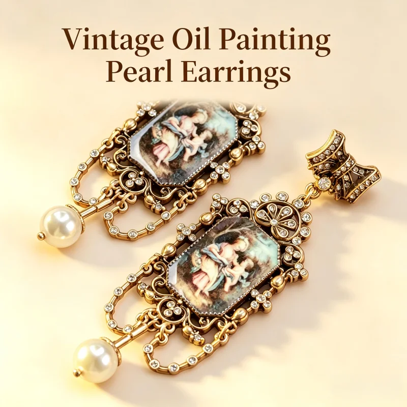 Vintage Collectible Figures - Boucles d'oreilles pendantes style rétro, motif