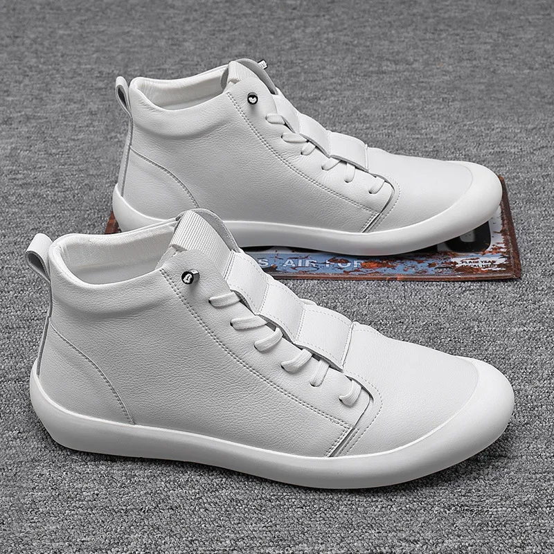 Leather Casual Shoes New Autumn High Top Exercise Small White Shoes Men's Fashion Daily Ventilate Flat Heels Young Man Footwear