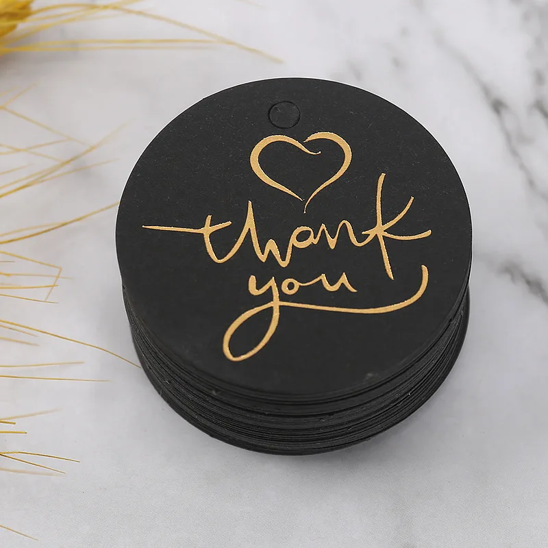 50Pcs 4.5X4.5cm Gold Foil Heart Round Thank You Tag Packing  Decoration Boxes Card for Small Business Gift Wrapping Hang Lables