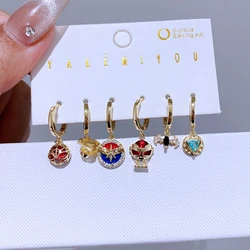 6pcs/Set Cool Mixed Movie Hero Pendants Huggie Hoop Earrings for Women Gold Color Zircon Crystal Jewelry