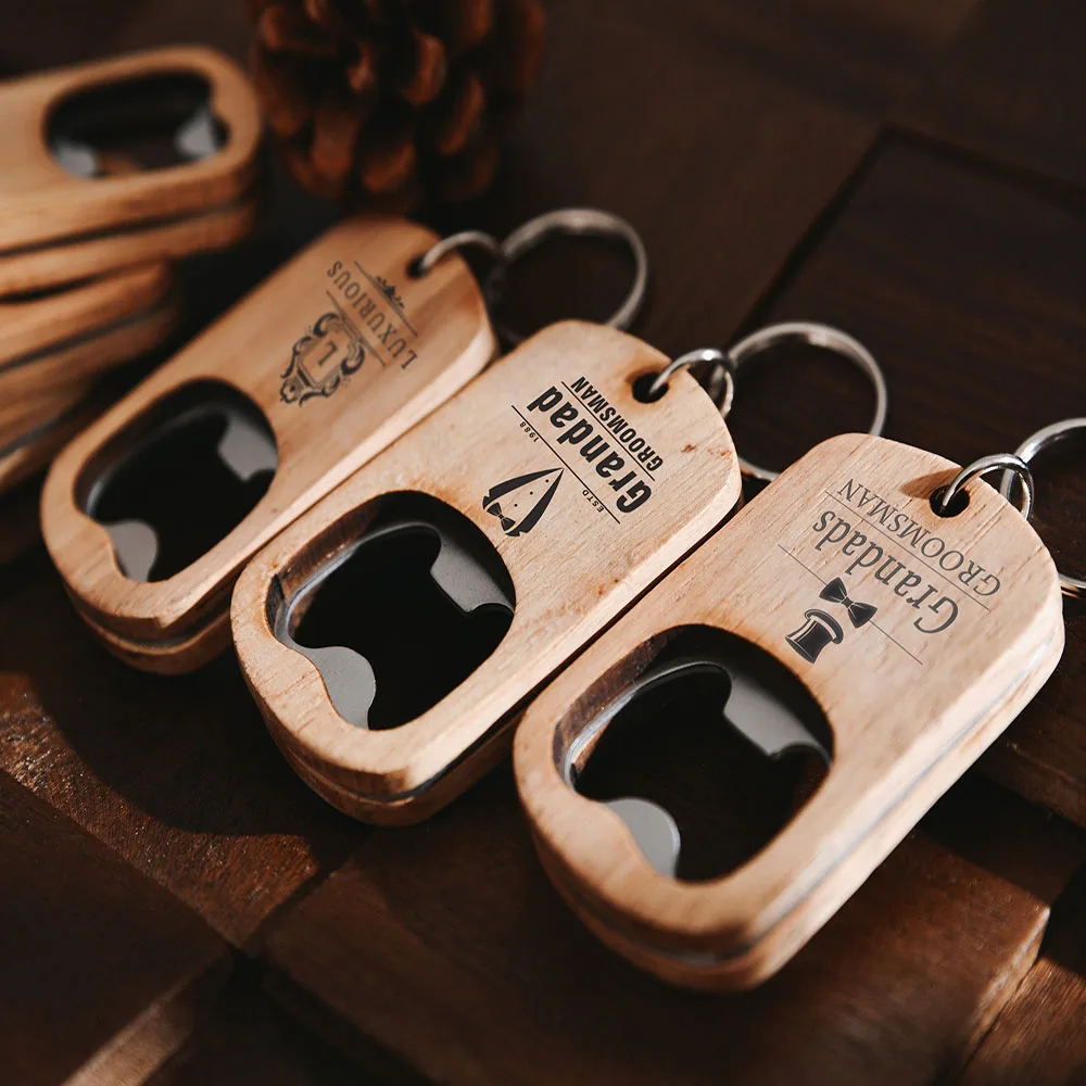 Personalized Hand Carved Wooden Keychain with Bottle Opener for Groomsmen Wedding Decoration  Party   Banquet  Camping  Favors