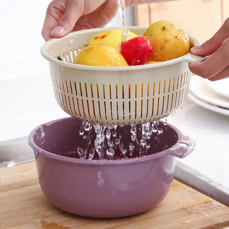 Double Layer Vegetable Washing Basin Draining Basket Vegetable Washing Basin Household Kitchen Fruit Washing Plate Kitchen Items