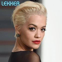 Lekker 613 Blonde Short Pixie Cut Slicked Back Bob 13x1 Lace Front 100% Human Hair Wigs For Women Brazilian Remy Hair Daily Wigs