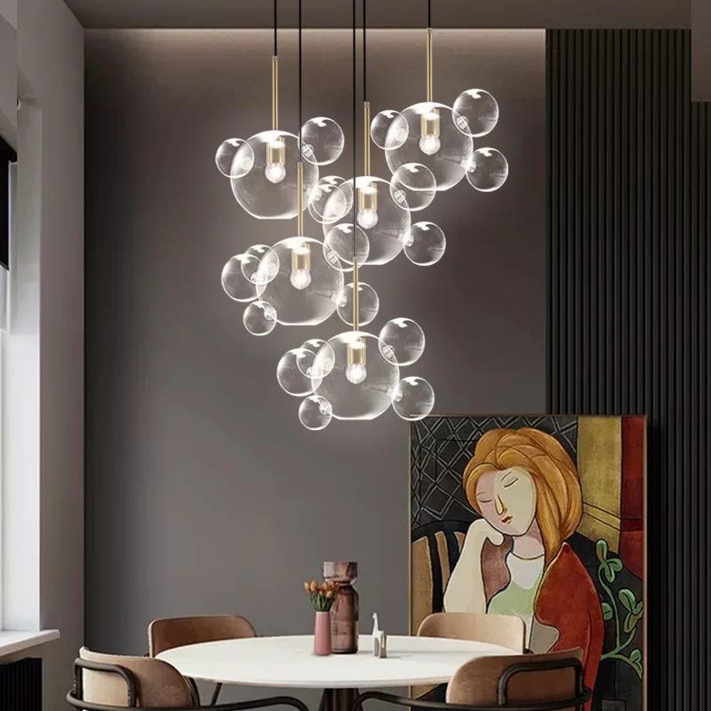 Imagem -04 - Led E27 Pós Moderno Bolhas de Vidro Ouro Prata Designer Lustre Iluminação Suspensão Luminária Lampen para Sala Jantar