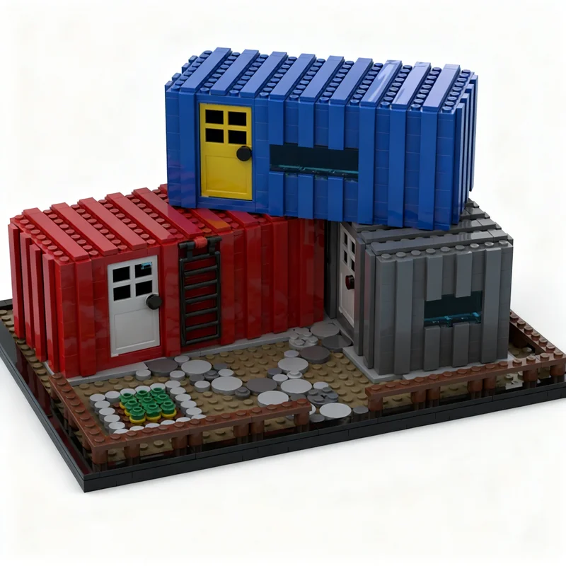 851 elementów MOC Kontenerowy Dom Model Miejski Klocki Konstrukcyjne Architektura Zabawki DIY Składanie Kreatywne Edukacja Pomysł na Prezent Świąteczny