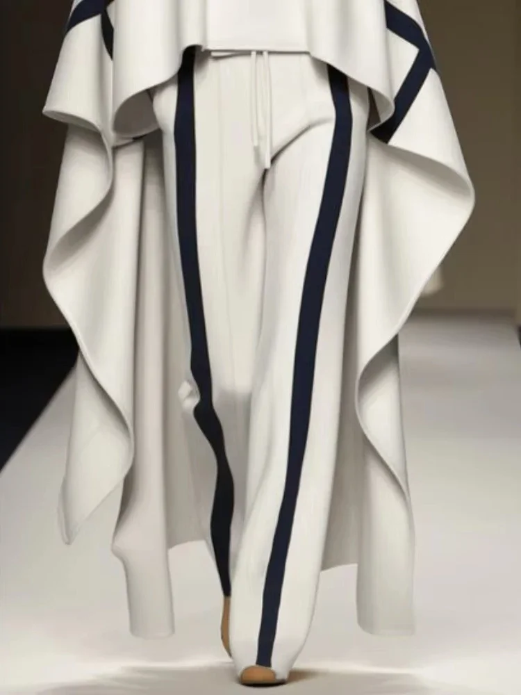 

Beautyblue Striped Pants for Female Drawstring Bottoms Autumn Casual Loose Contrast Color Felt Clothes Elegant Women's Trousers