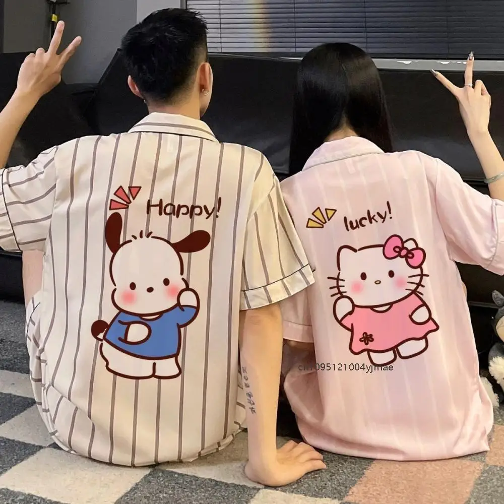 

Hello Kitty Couple Pajamas Anime Kawaii Sanrio Cartoon Ice Silk Short Sleeve Casual Loose Comfortable Cute Girl Student Homewear