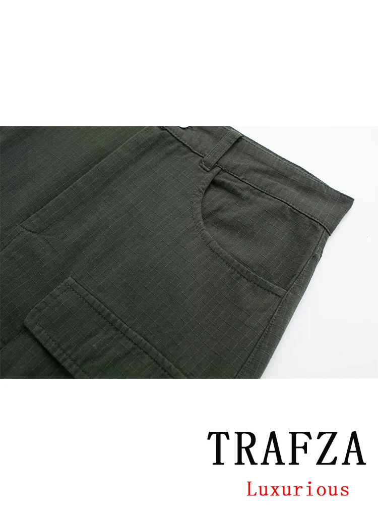 TRAFZA Casual Vintage Chic Women Skirt Solid Button Pockets Straight Mini Skirt Fashion 2024 Spring Holiday Streetwear Skirt