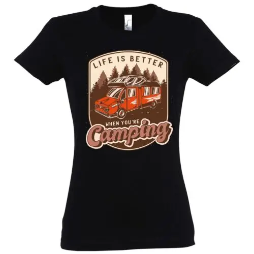 Youth Designz Camping Van Damen T-Shirt Lustig Wanderer Abenteuer Logo Camp Fun