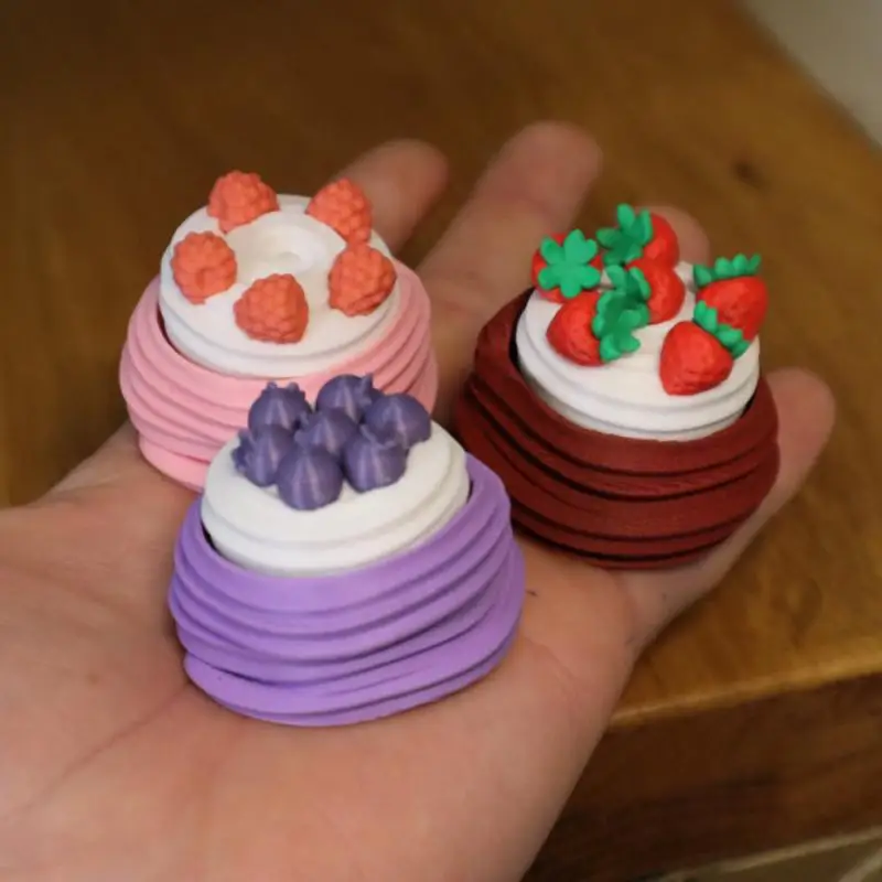 3D Printed Mini Cake Telescopic Sensory Toy Realistic Fruit Toppings Funny Interactive Toy for Family Game Time