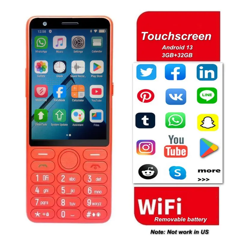 Feature Phone with Touch Screen Smartphone Wifi 5G/4G Global Languages Removable Battery Big Buttons 3.54'inch Senior Cell Phone