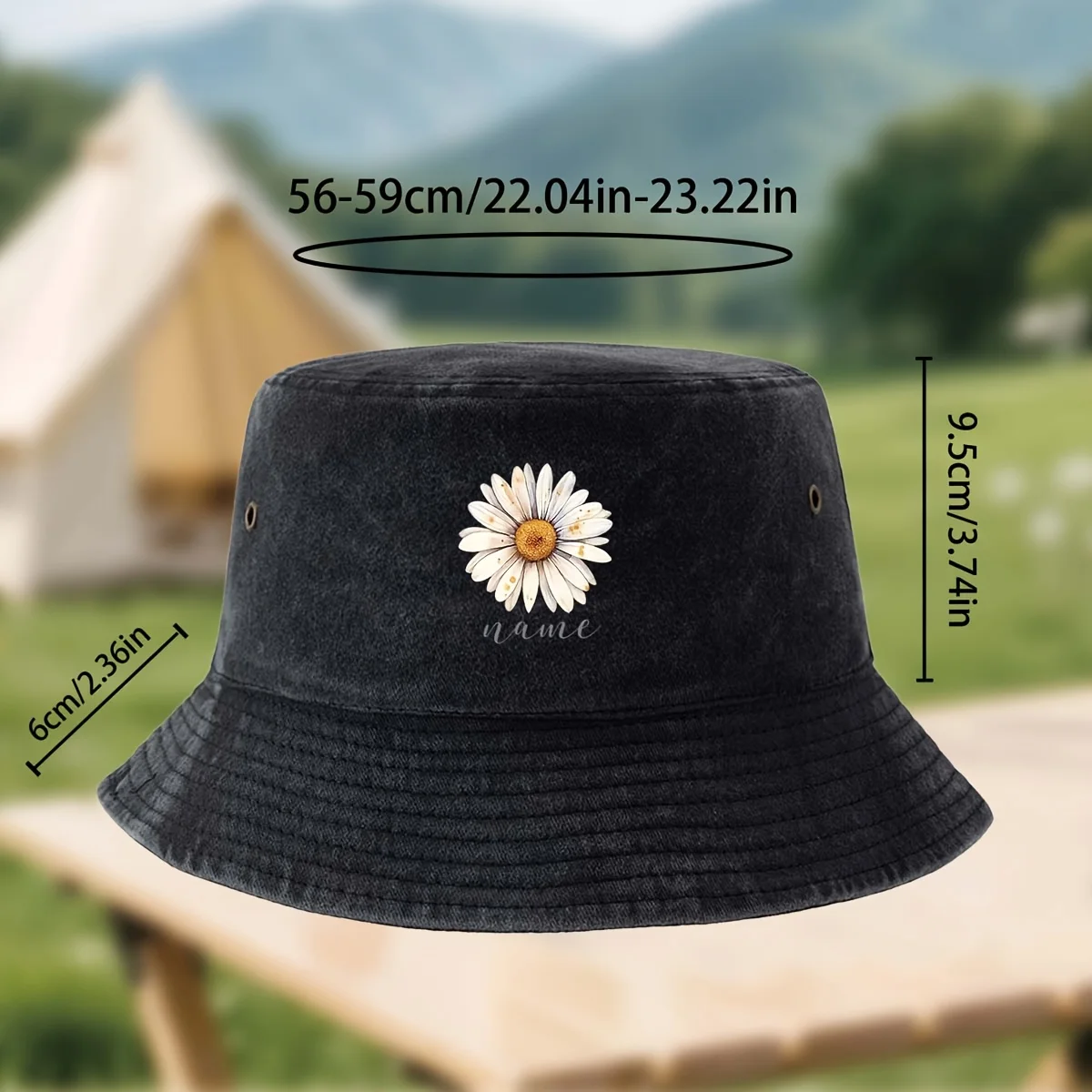 Name/Text Trucker Bucket Hat - Daisy & Your Text, Lightweight All-Season Unisex Suitable for Fishing, Outdoor, Casual Wear, Hand