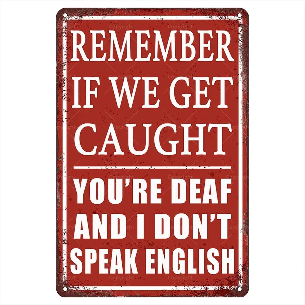 Humor Retro Metal Tin Signs, ;, Remember: If We Get Caught, You;Re Deaf And I Don;t Speak English Vintage-aluminum